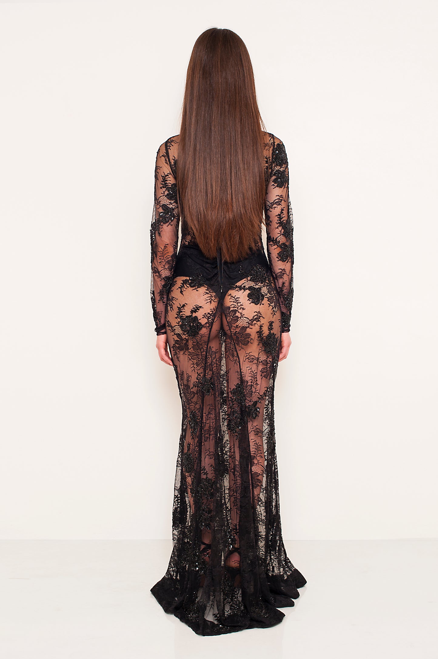 FLEUR NOIRE EMBROIDERED LONG DRESS